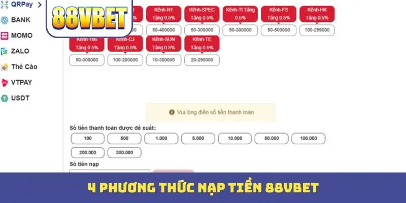 4 phương thức nạp tiền 88VBET